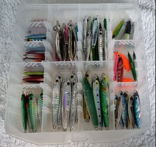 BOX OF 95PCS ULTRA LIGHT & MICRO JIGS FROM VARIOUS BRANDS IN ASSORTED WEIGHT 6-28GMS.