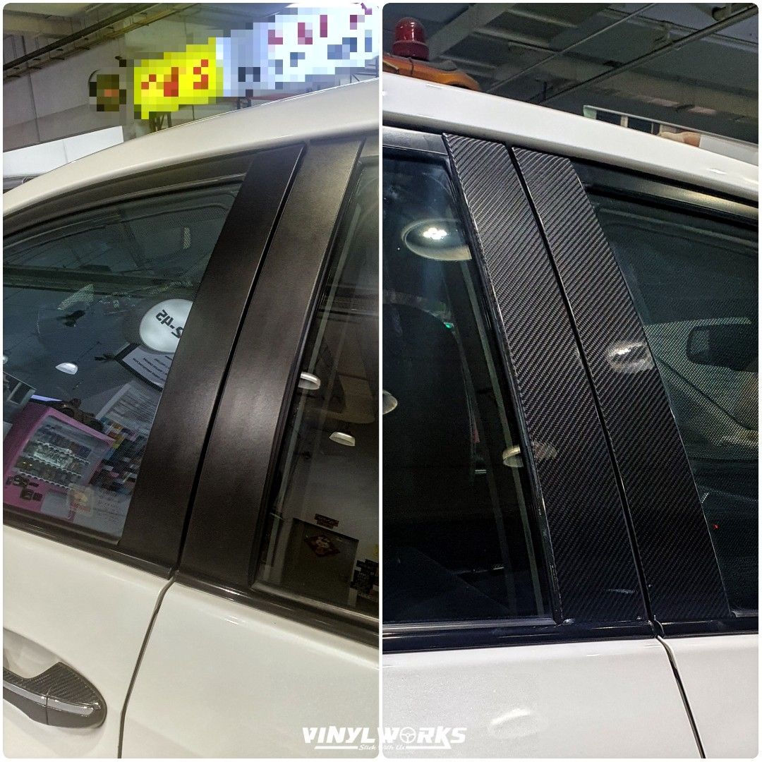 Car Door Pillar Wrap Matte Carbon Fiber Textured Sticker, Car