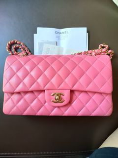 CHANEL Small Chevron Classic Double Flap Bag in 19C Barbie Pink Lambskin