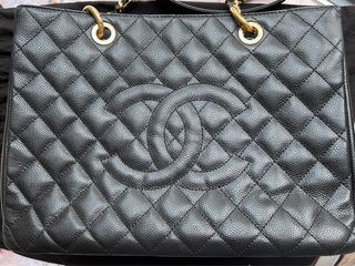 Chanel 23P Deauville White Ecru Black Stripe Large Shopping 30cm Handle  Tote Bag