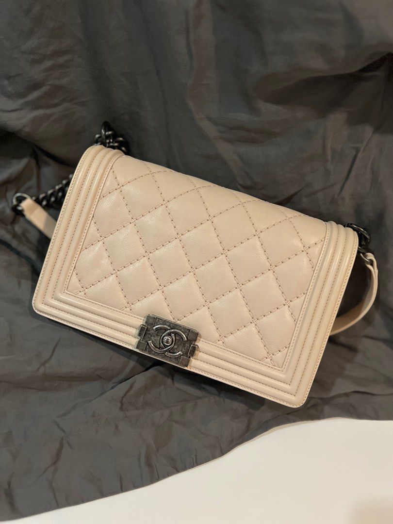 Chanel New Medium Stitch Boy Light Beige Calfskin, Luxury, Bags & Wallets  on Carousell