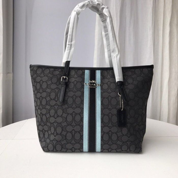 Coach Zip Top Tote In Signature Jacquard With Stripe (Women Shopping