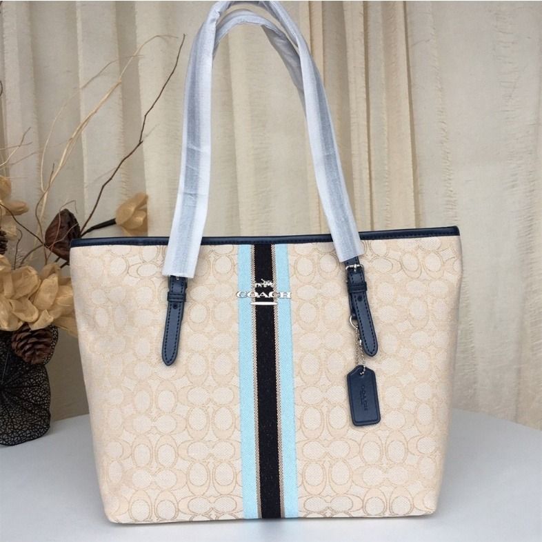 Coach Zip Top Tote In Signature Jacquard With Stripe (Women Shopping