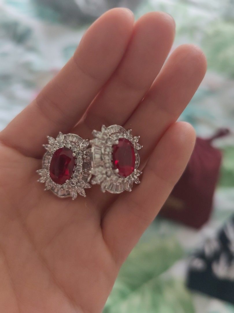 costume jewelry ruby earrings and charm one set
