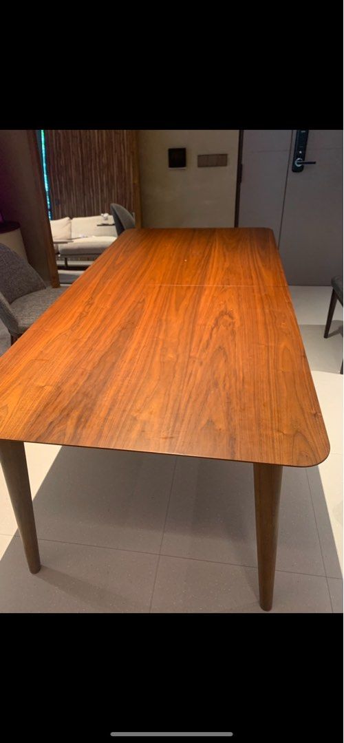 Crate&Barrel Tate Walnut Extendable Midcentury Dining Table, Furniture & Home Living, Furniture