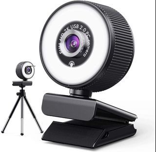 (DELIVERY INCLUDED) 2KHD Beauty Webcam with Built-in-18LED Adjustable Ring Light and Microphone, Privacy Cover&Tripod, Desktop Laptop Computer Webcam with USB, 360° Rotation, for Mac OS, Windows