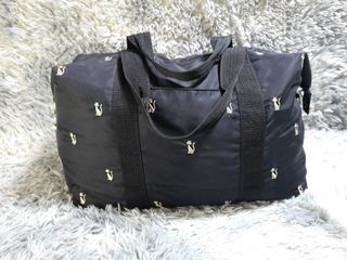 Embroidered Cat Design Black Duffel Bag
