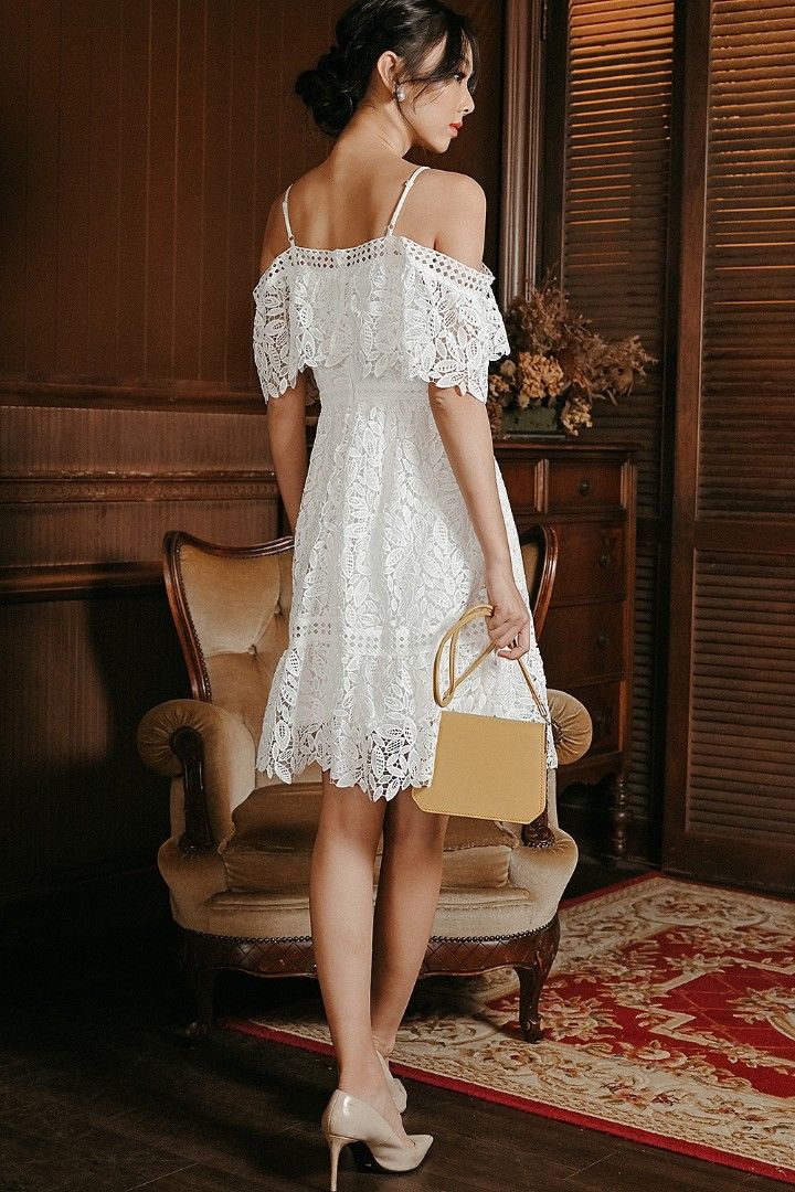 White crochet off the shoulder dress outlet
