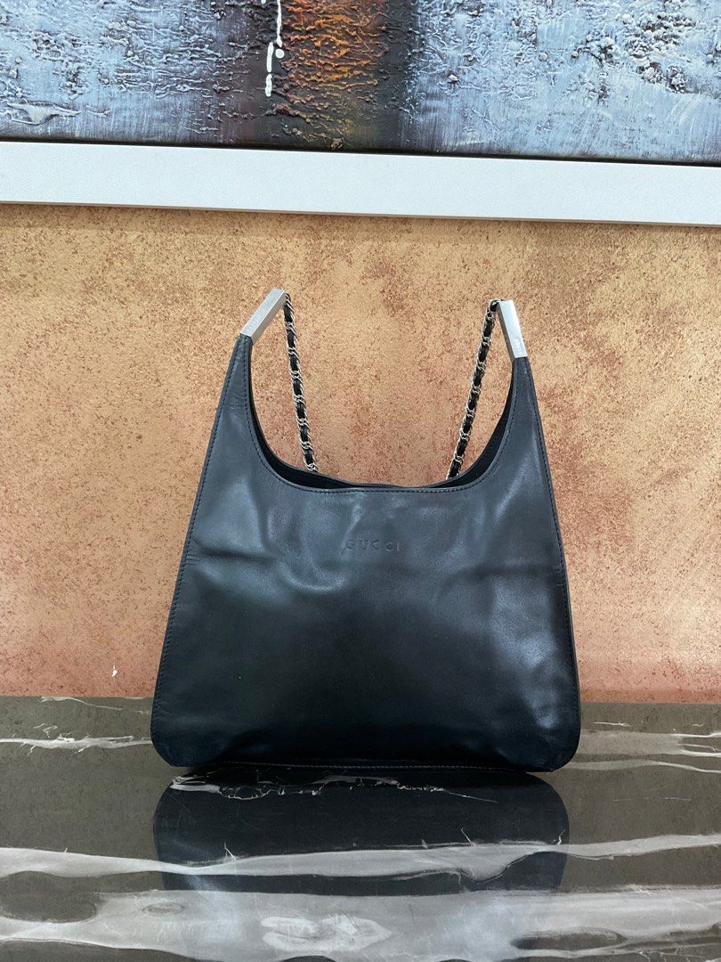 Vintage gucci black sale leather shoulder bag