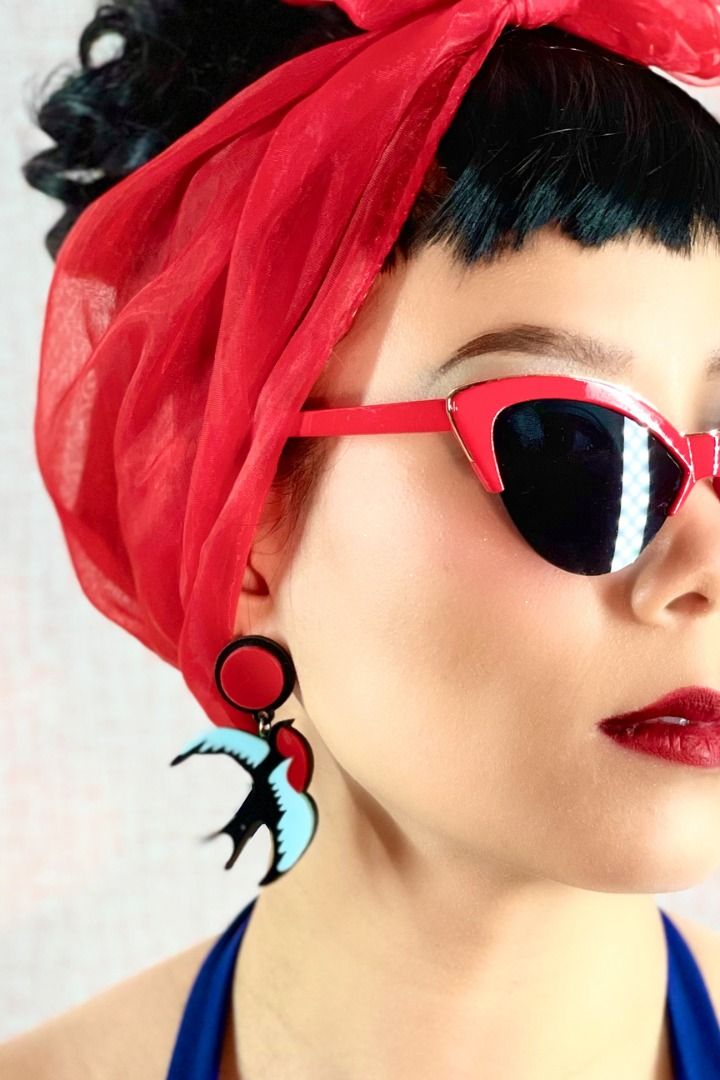 Hellcat Vixen Sparrow Retro Swallow Bird Pin up Vintage Style Kawaii Acrylic Dangling Stud Unique Earrings