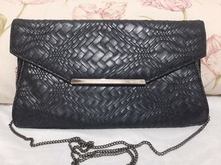 IMPORTED LEATHER WOVEN CLUTCH SLING BAG