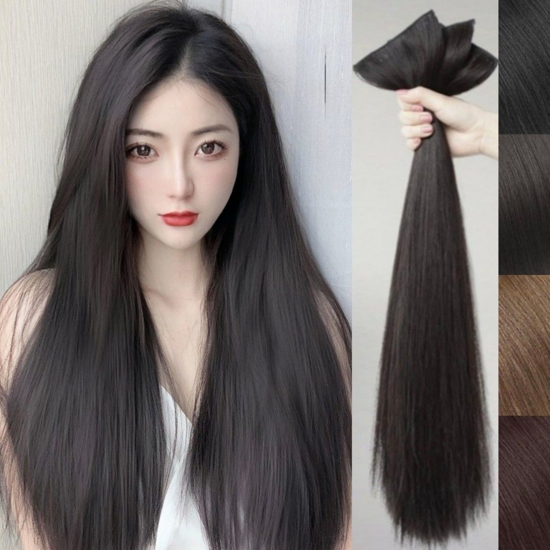 INSTOCK 4 COLORS 55cm Korean 3 Seperate Pieces Hair Extensions Clip On Straight Long Thick Beauty Personal Care Hair on Carousell