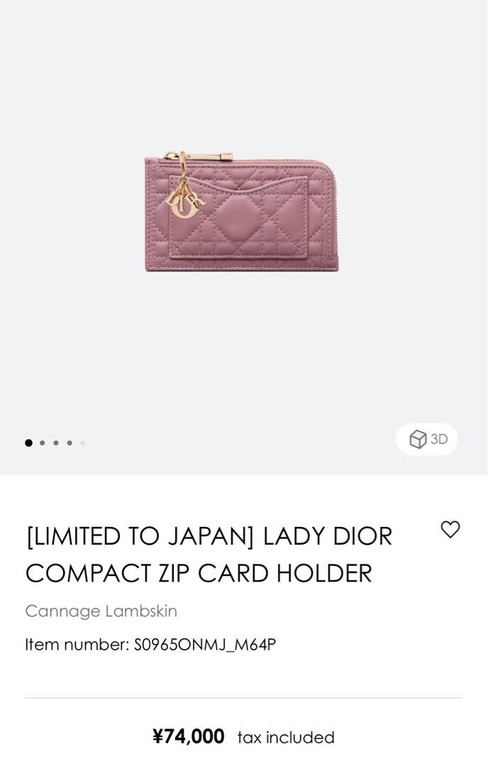 Japan Limited LADY DIOR COMPACT ZIP CARD HOLDER Luxury Bags Wallets on Carousell