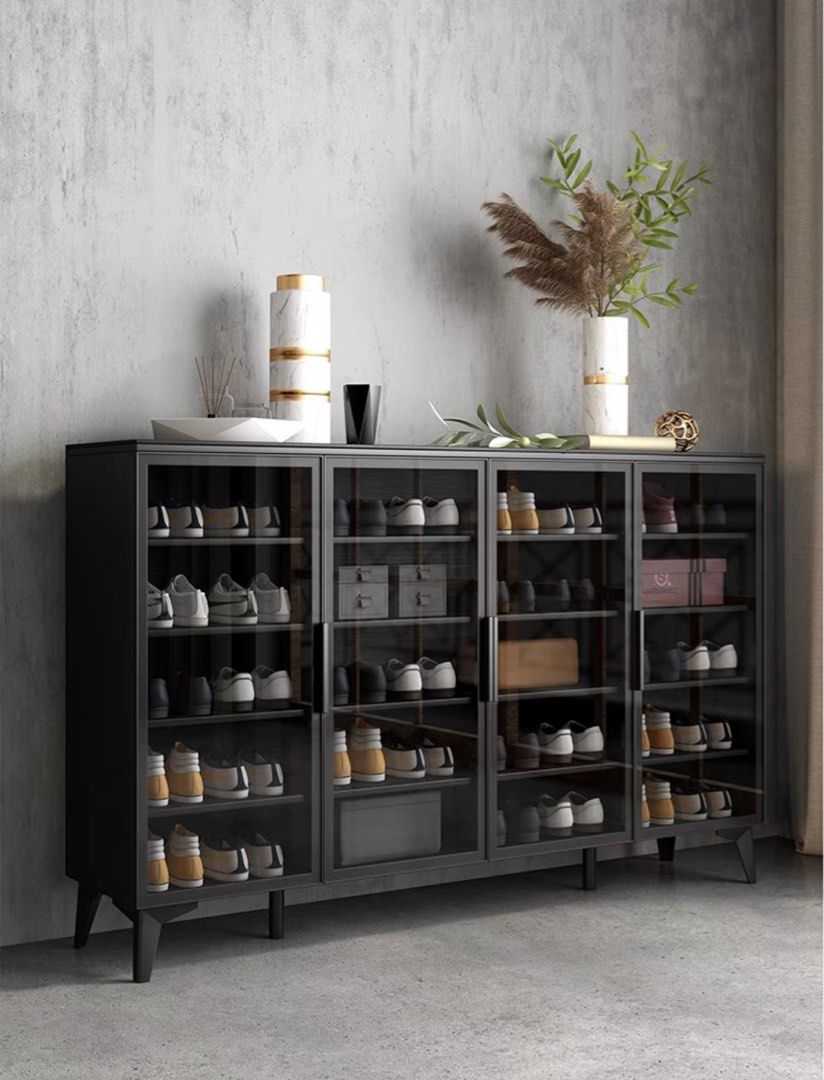 Glass discount shoe cabinet