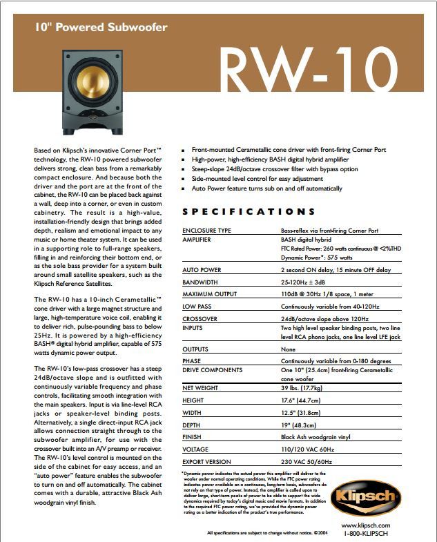 Klipsch rw 2024 10 subwoofer