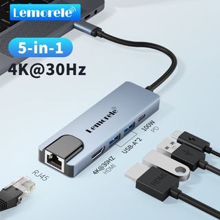 Lemorele USB  C Hub 5 in 1 Type C Multi-port Adapter with HDMI 4k LAN Rj45 Ethernet 2 USB 3.0 Fast Charging PD 100w Suitable for Various Devices