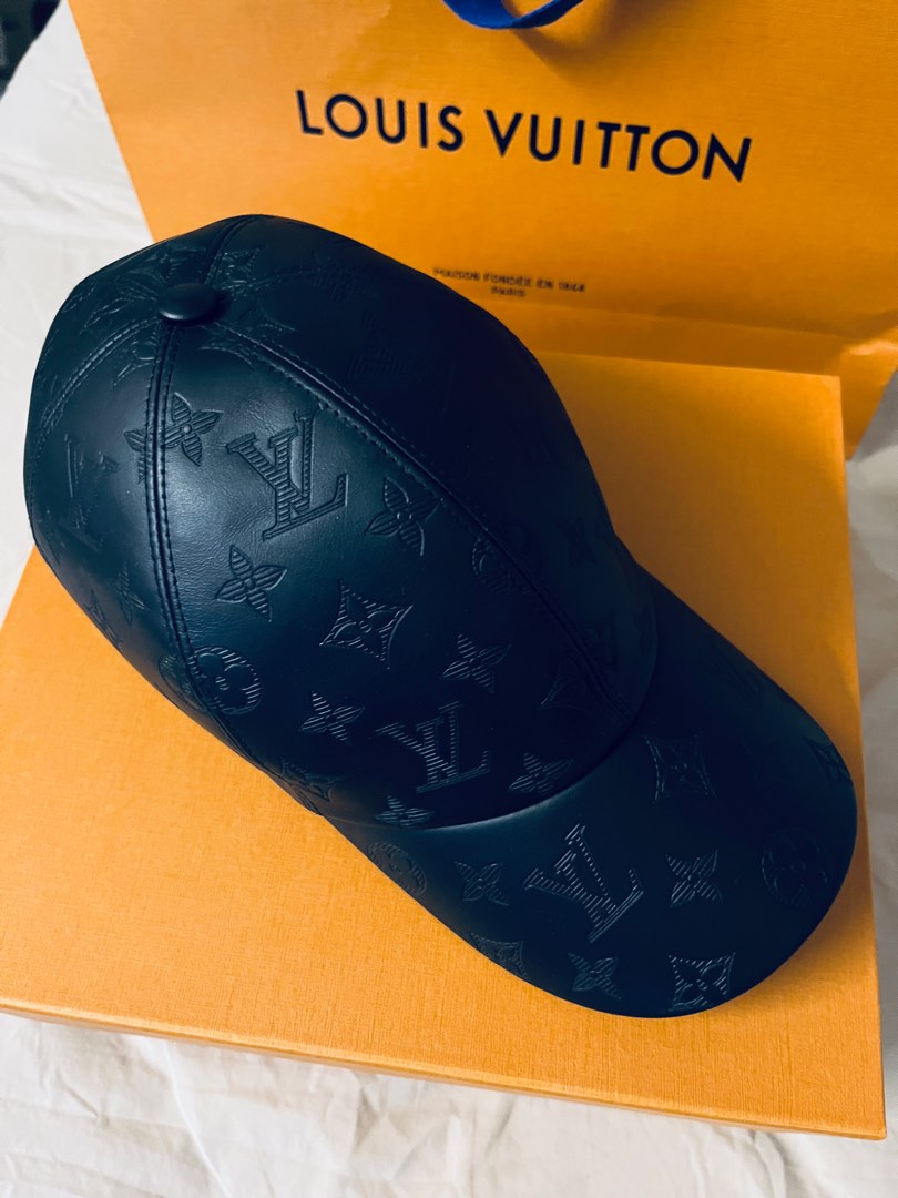 Louis Vuitton Baseball Cap Black Blue Leather Damier Monogram Hat