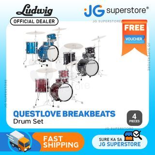 Ludwig LC179X Questlove Breakbeats 4-Piece Shell Pack Drum Set with 10" Tom, 13" Floor Tom, 16" Bass Drum, & 14" Snare (Arctic Blue, Black Sparkle, Wine Red Sparkle) | JG Superstore