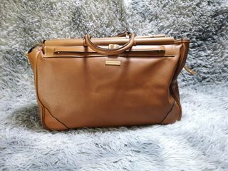 Mila Schon Brown Smooth Leather Zipper Closure Weekend Bag