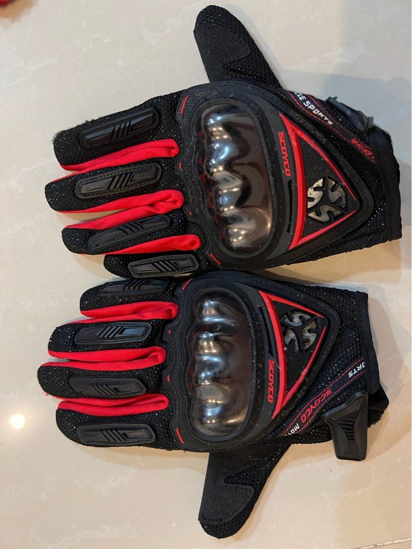 Red shop motorcycle gloves