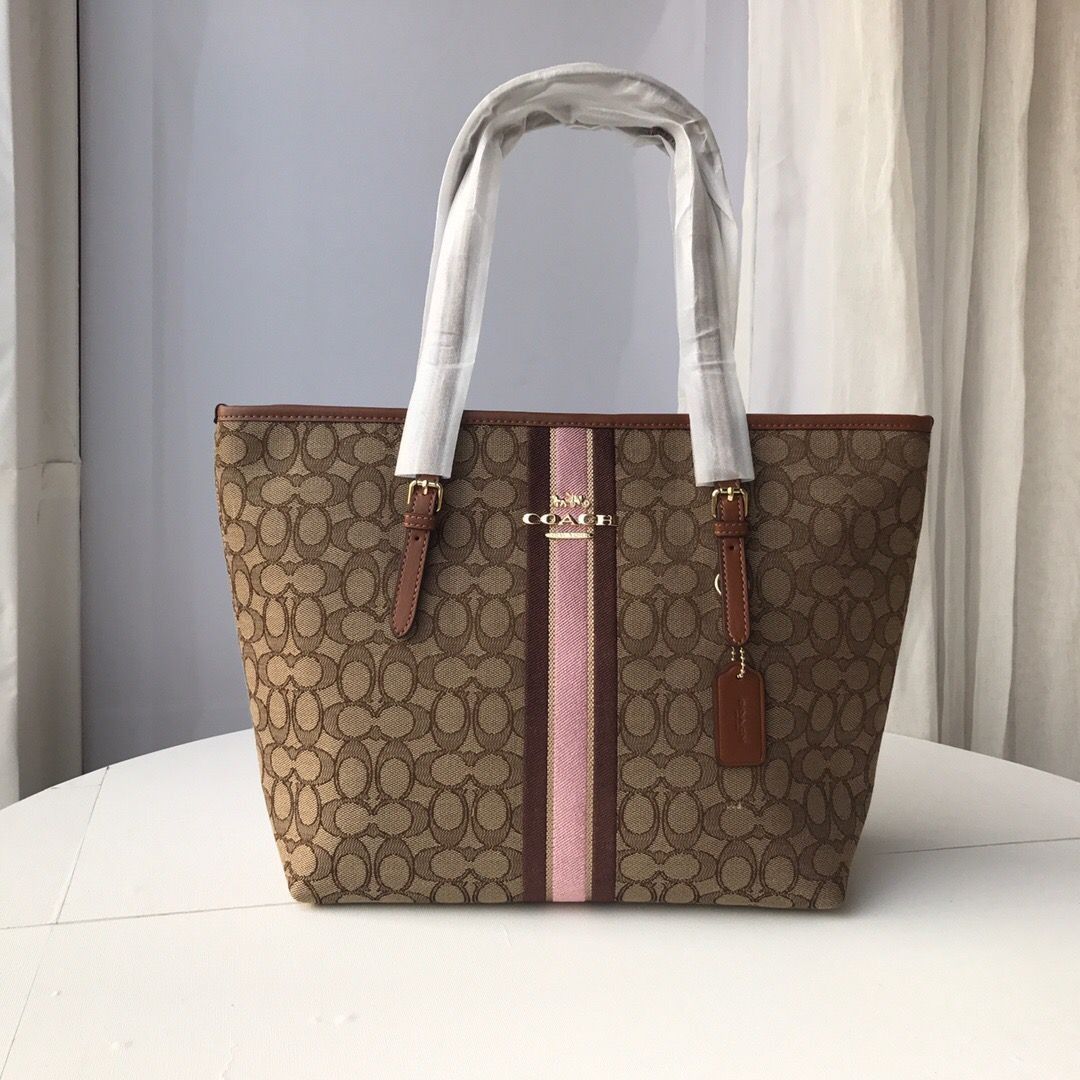 New Coach Original Zip Top Tote Bag in Signature Jacquard with Stripe Shoulder Bag For Women Come With Complete Set Suitable For Gift