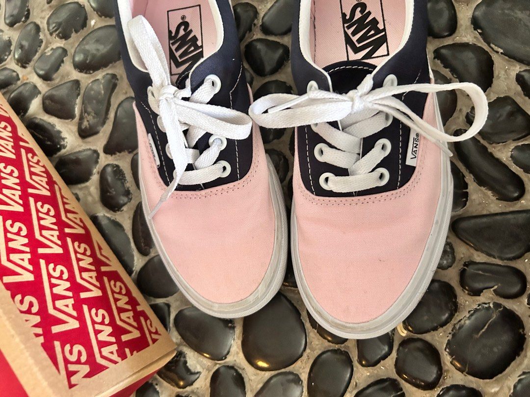 Navy blue and pink vans