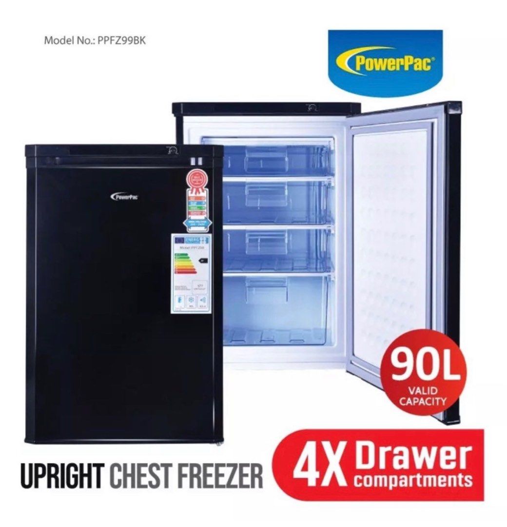 POWERPAC Upright Chest Freezer (BLACK), TV & Home Appliances, Kitchen