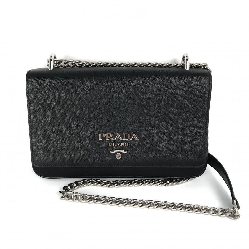 Prada, Bags, Prada Chain Black Saffiano And Nylon Shoulder Bag