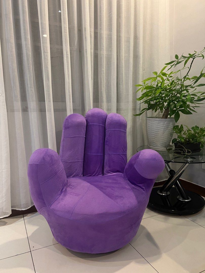 Purple Hand Accent Chair - Big (Category: Chairs) located in Quezon City. Submitted by liz.ty (Listing ID 1217890588, Image 1). Description: Size(cm): 85 x 85 x 90 Purple - sold out Green - 2 available Pink - sold out Side table & expandable center also available for sale. Originally selling at 18k, now half the price only. .