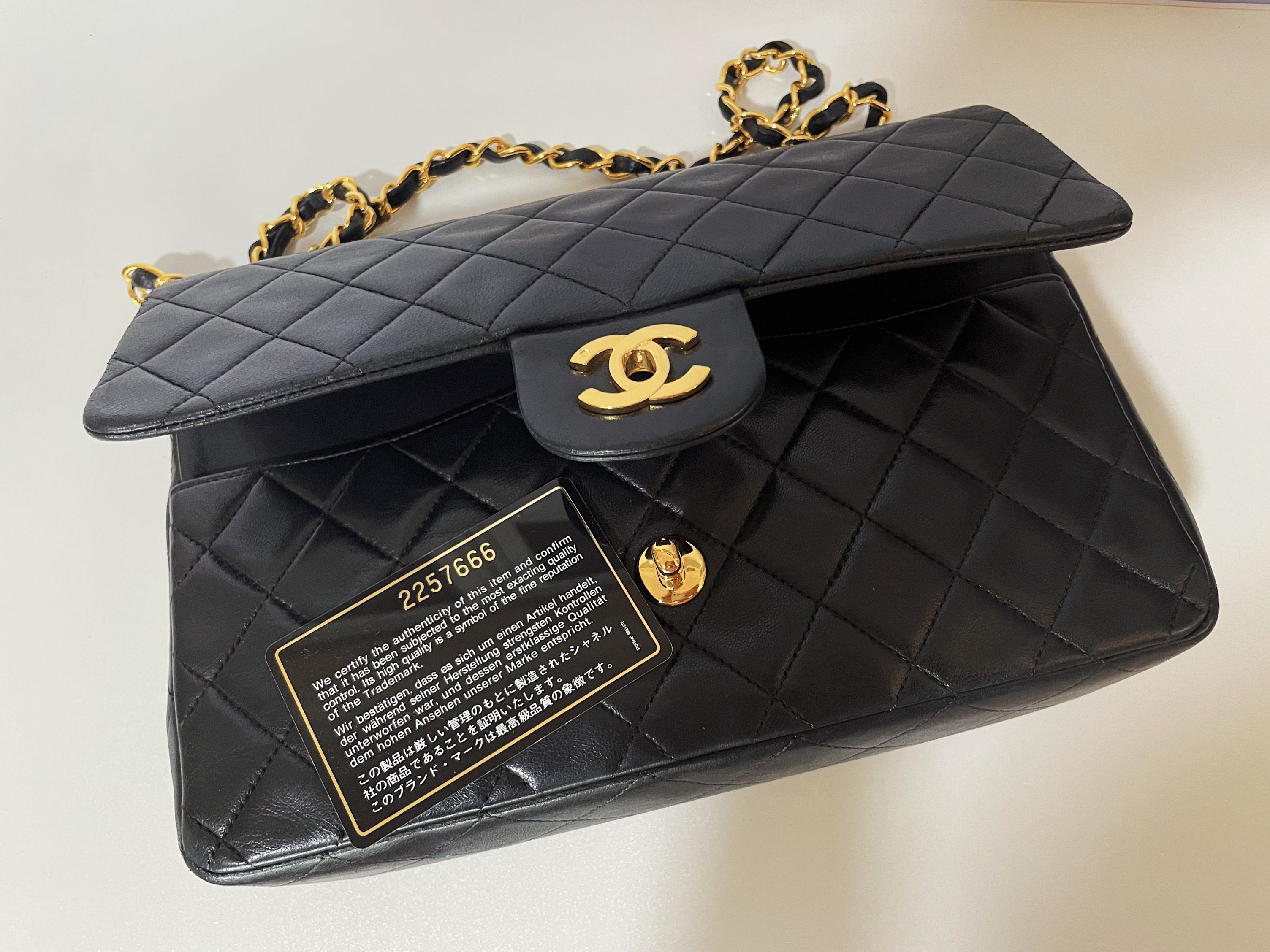 RARE Series 2 Chanel Vintage Medium Classic Double Flap Bag in Black Lambskin 24K Gold Hardware CF 25