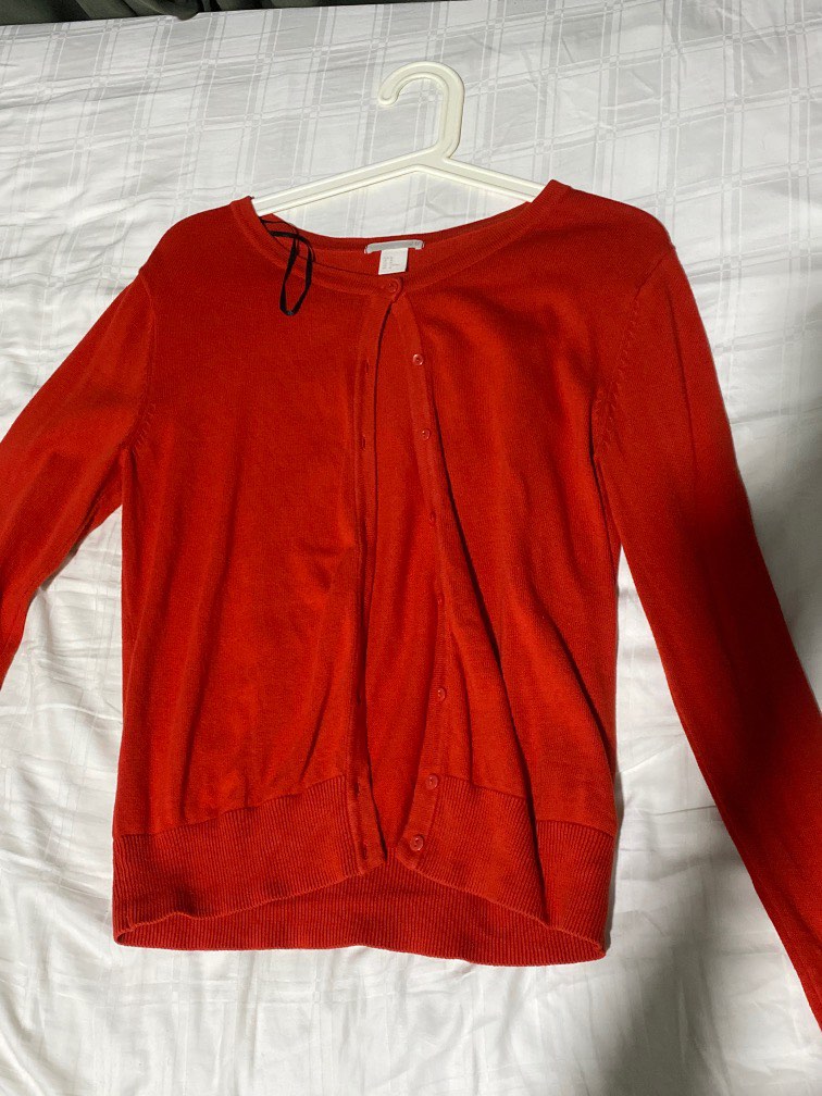 Red H M Button Up Sweater Women s Fashion Tops Longsleeves on