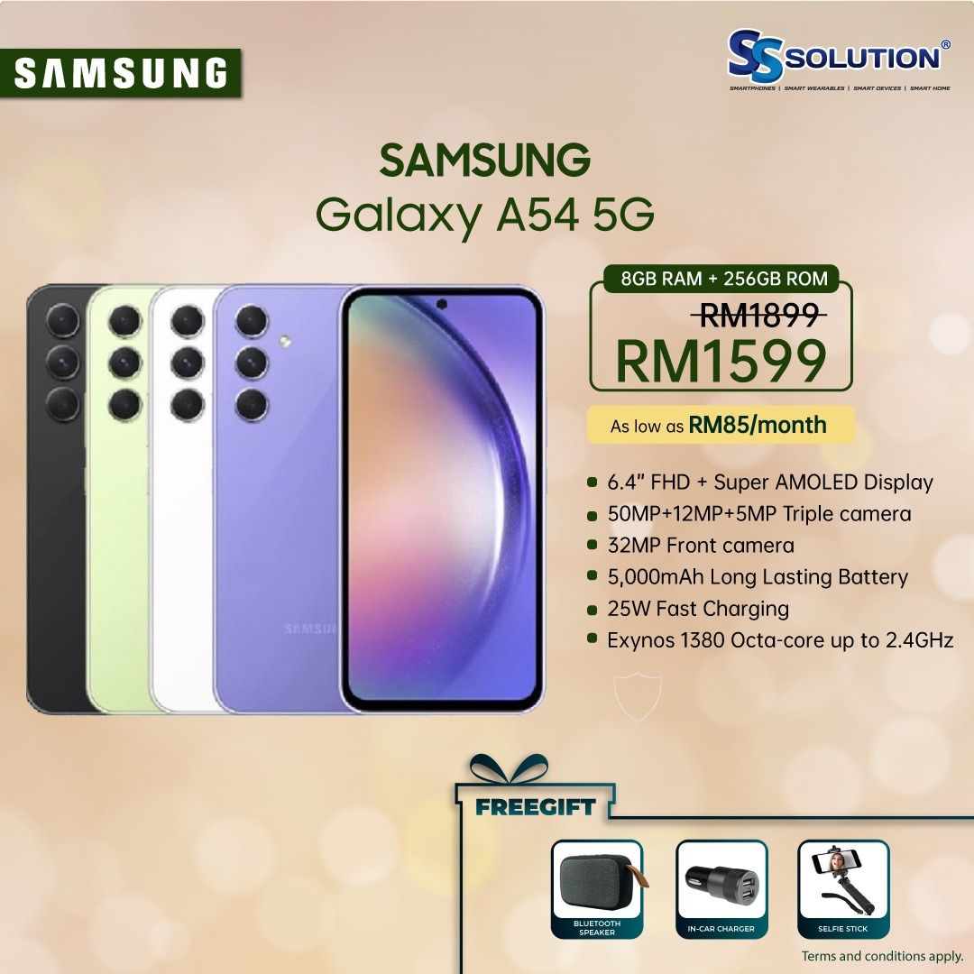 Original New Samsung Galaxy A54 Samsung a54 5G Exynos 1380 6.4 FHD+ Super  AMOLED Triple 50MP