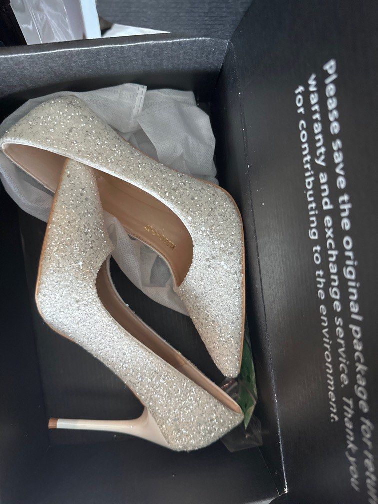 White glitter high heels shop