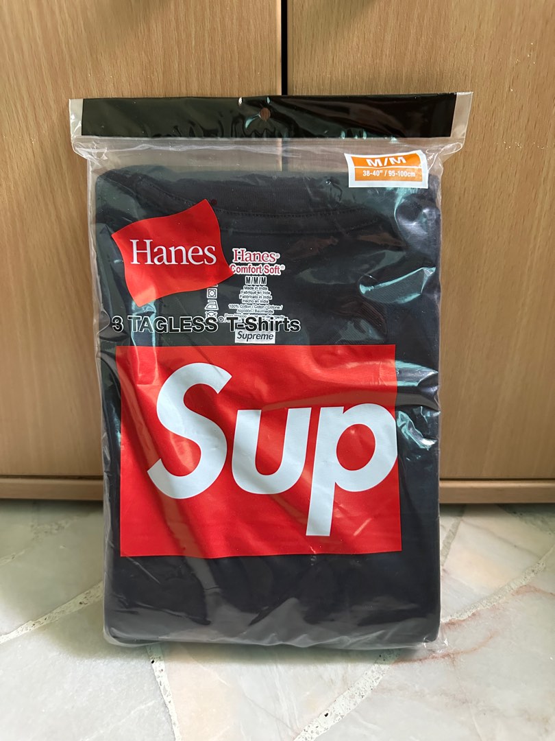 Supreme Hanes Tagless Tees (3 Pack) Black Medium S/S 18