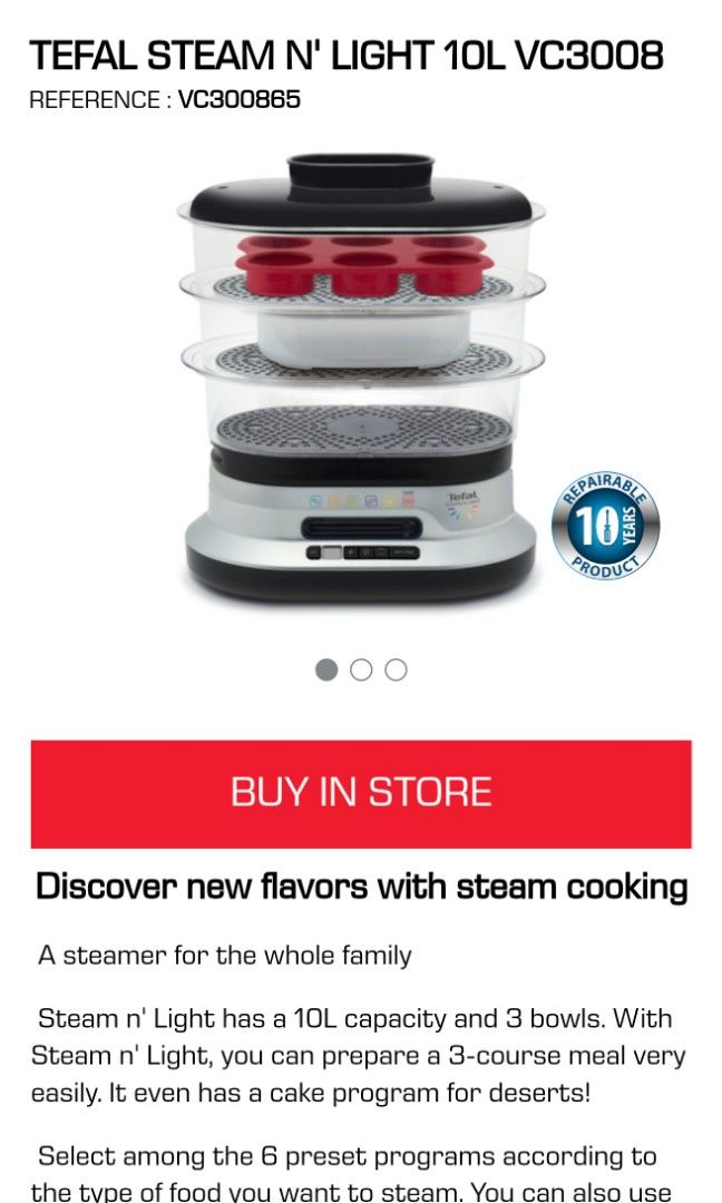 Tefal Steam N' Light Steamer 10L 900W VC3008 (full set with box), TV