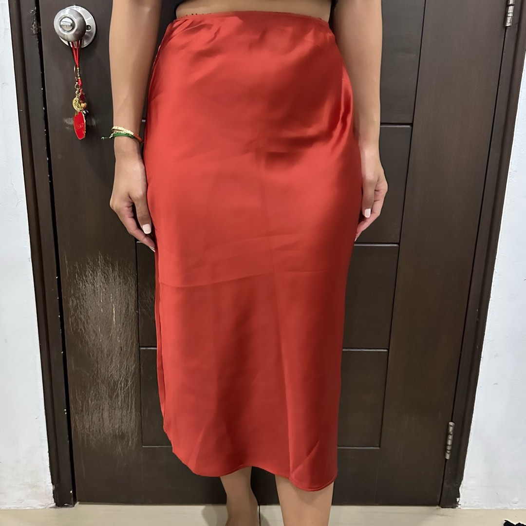 Topshop satin skirt rust discount