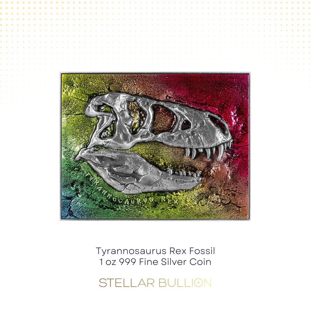 Tyrannosaurus Rex (T-Rex) Fossil 1 oz 999 Fine Silver Coin, Hobbies ...