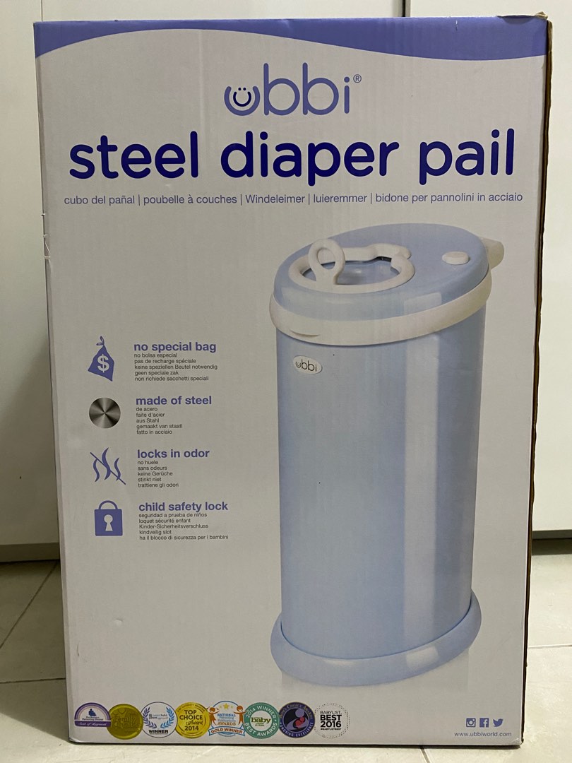 Ubbi steel diaper pail bin blue, Babies & Kids, Bathing & Changing