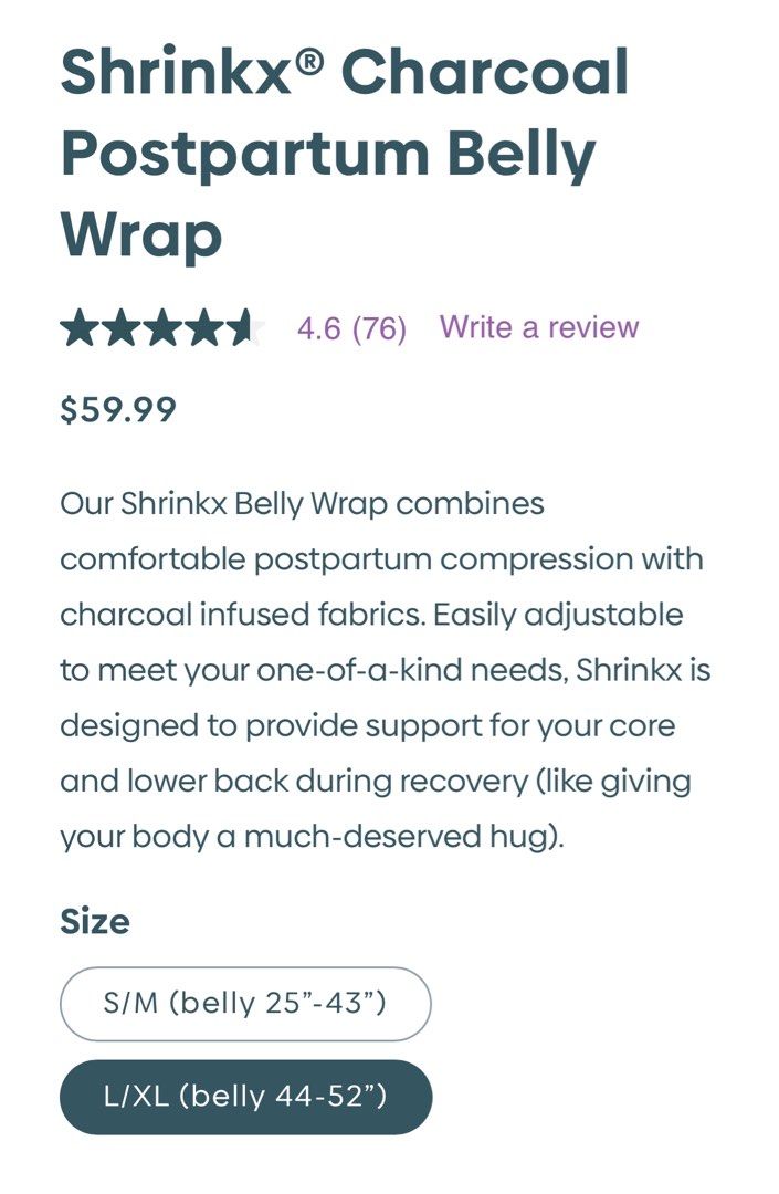 Shrinkx® Charcoal Postpartum Belly Wrap