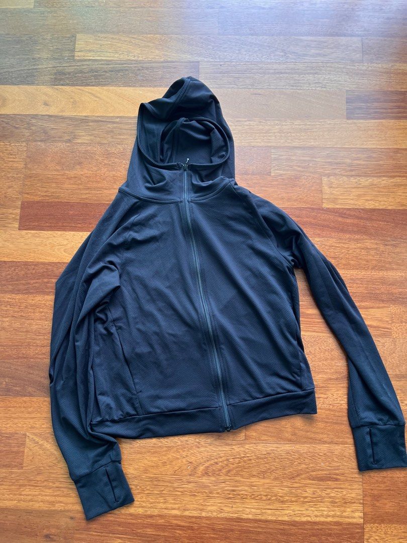 wts uniqlo y2k sports black hoodie jacket workout coquette fairycore ...