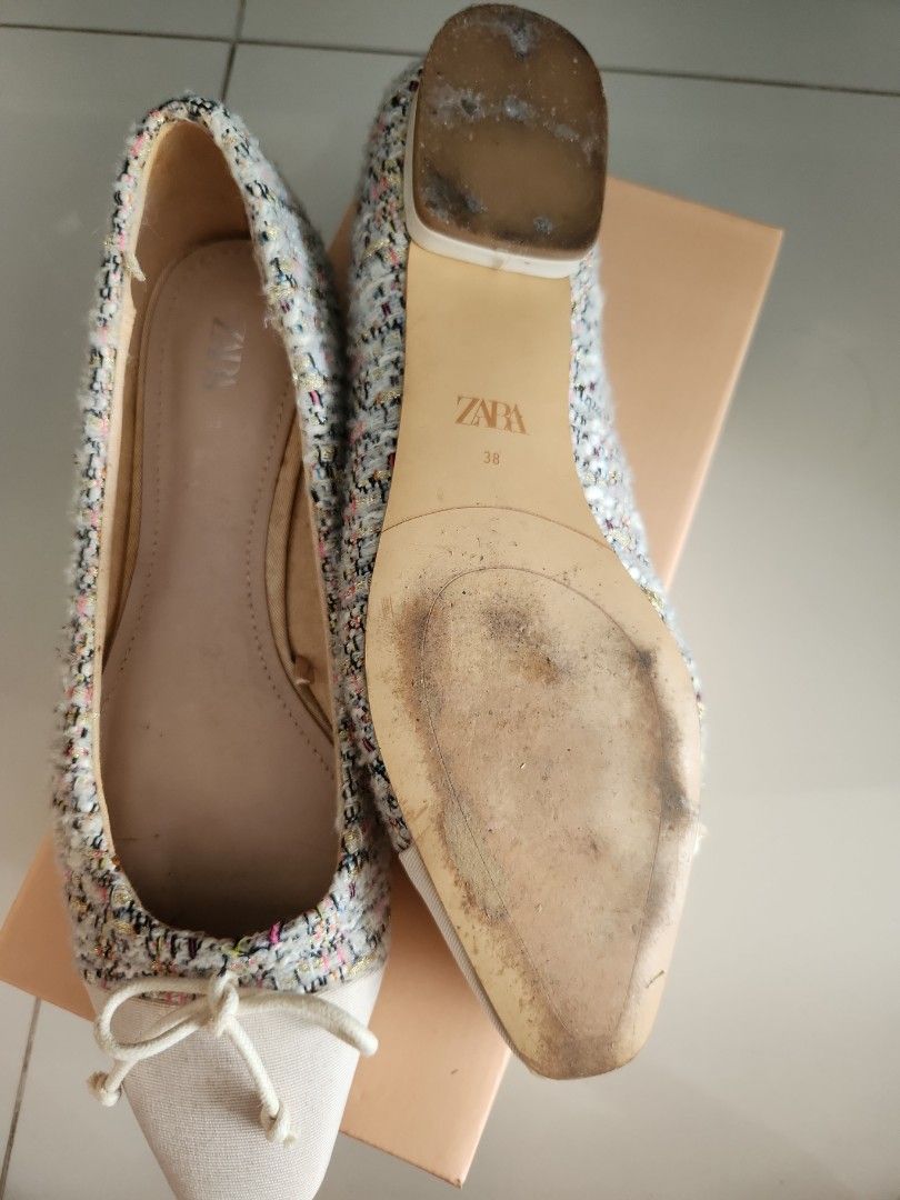 Zara tweed cheap flat shoes