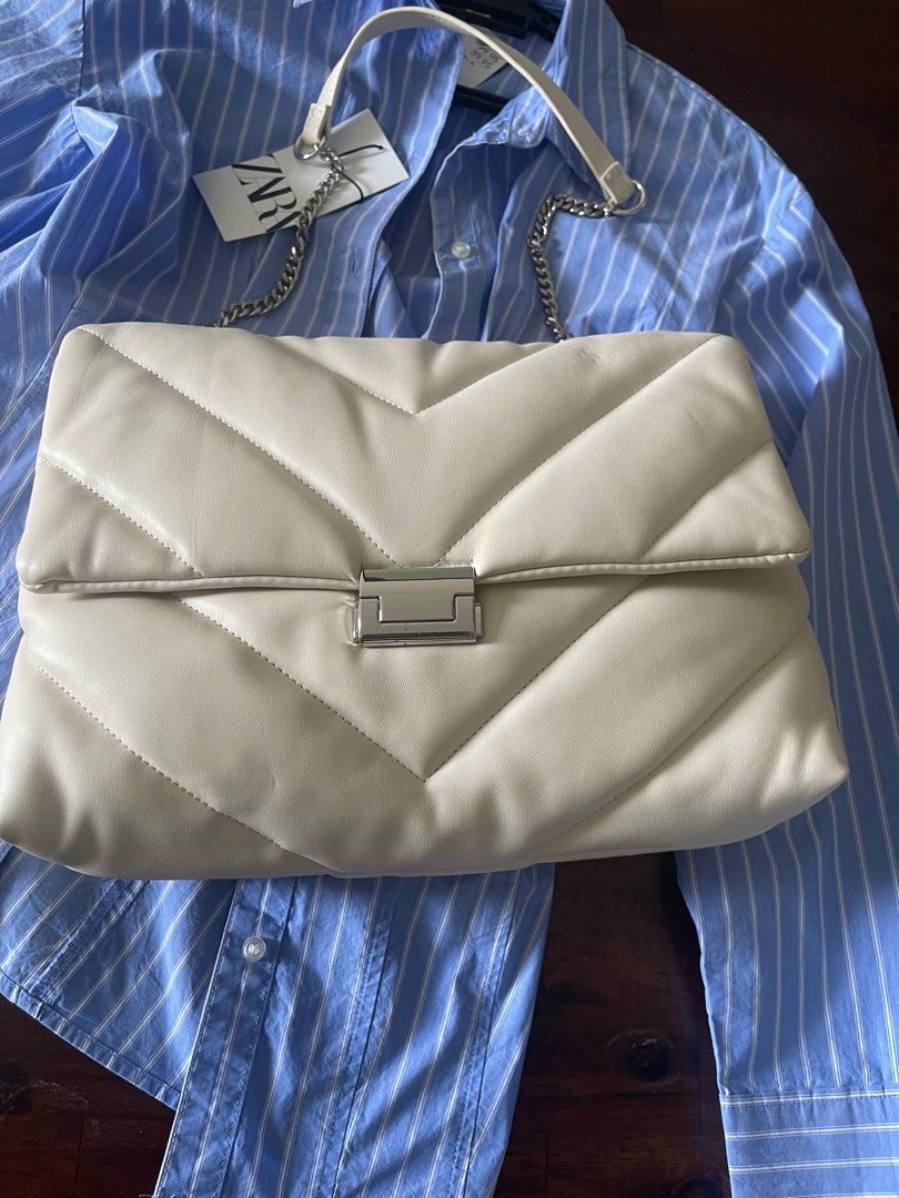 Zara quilted maxi store crossbody bag white