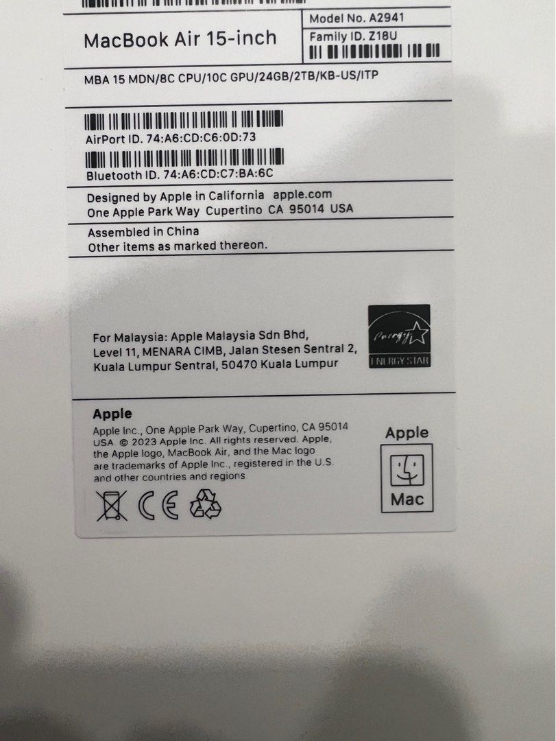MacBook Air M2 24GB 2TB AppleCare + 2025