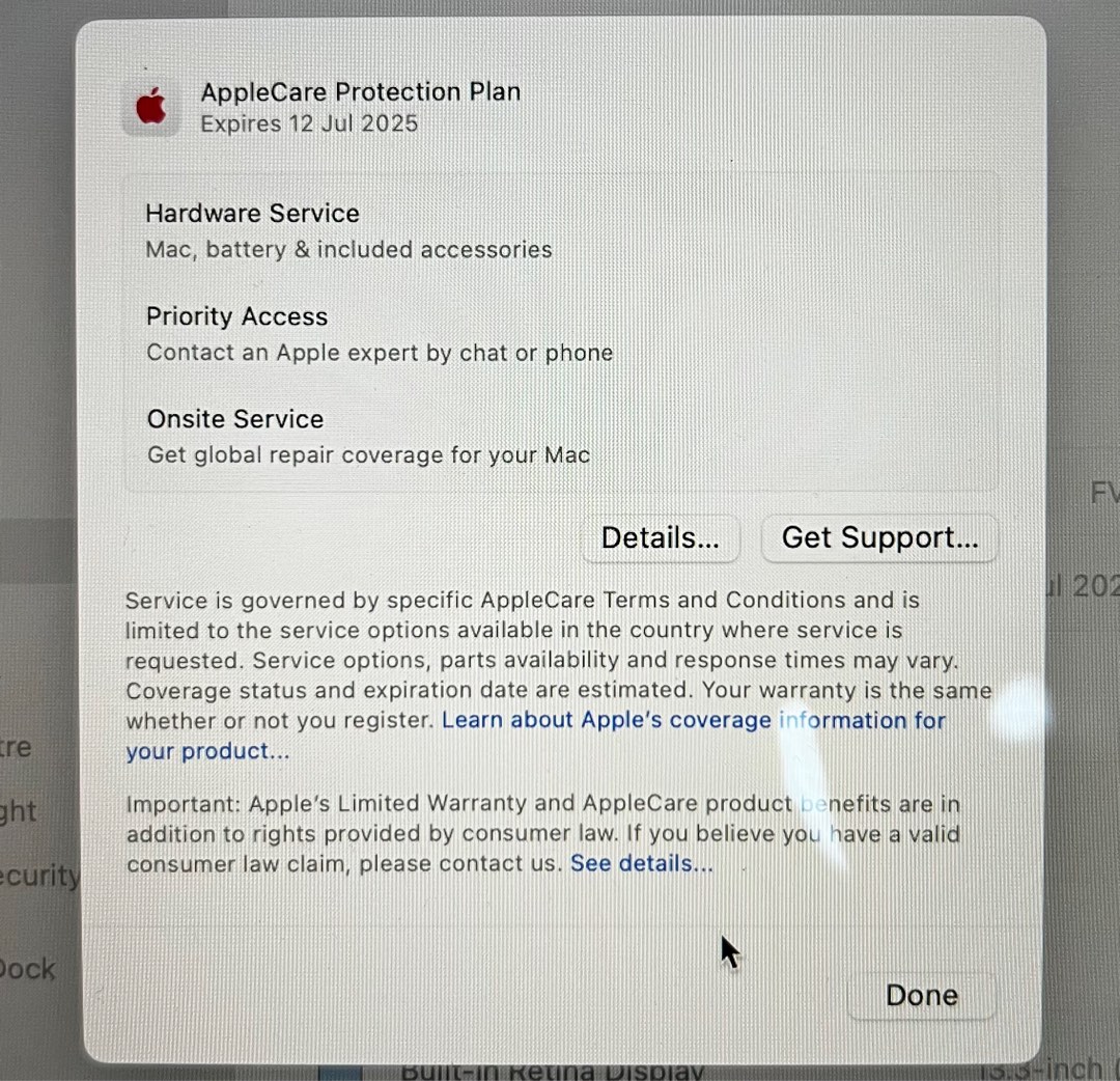 8GB/512GB SSD with 2 Years Warranty AppleCare Protection Plan MacBook