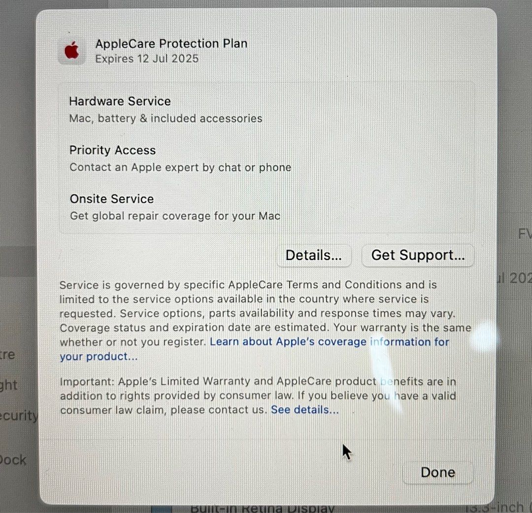 8GB/512GB SSD with 2 Years Warranty AppleCare Protection Plan MacBook