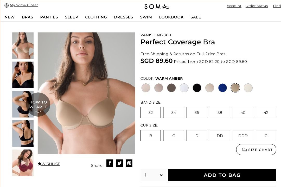 Soma, Intimates & Sleepwear, Soma Vanishing 36 Perfect Coverage Bra