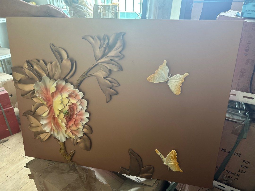 3 Panel Wall Decor (Flowers and Butterfly) (Category: Frames & Pictures) located in Manila. Submitted by cozzyessentialshopph (Listing ID 1245475203, Image 1). Description: 3 Panel wall decor ( Flower and Butterfly) Bronze color Made in PolyStone material Import from China Selling Price 10.3k Disc Price: 9.3k MOP: GCash, BDO, PNB, Maya MOD: all courier booking c/o the buyer or customer Option: Pick up at Diamond Plaza Building Besides Bambang Mar