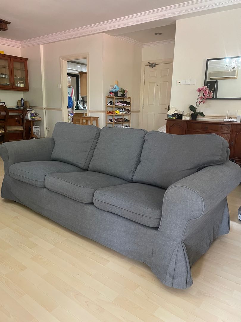 3 seater sofa EKTORP with extra cover for free, Furniture & Home Living