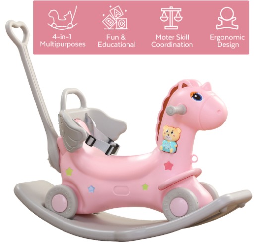 4-in-1 Rocking Horse - Push Glider Pony Rocker Toy - Musical Player ...