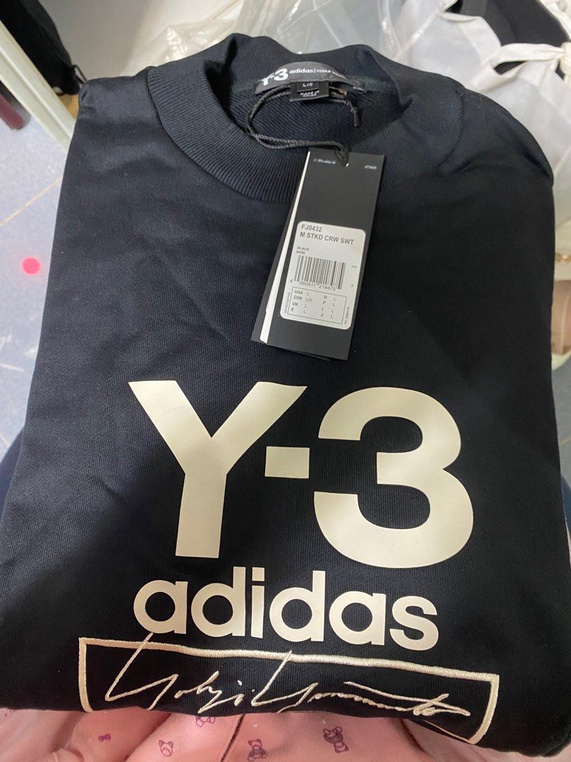 🔥清貨Adidas Y-3 stacked logo crew sweater black size L hoodie, 男